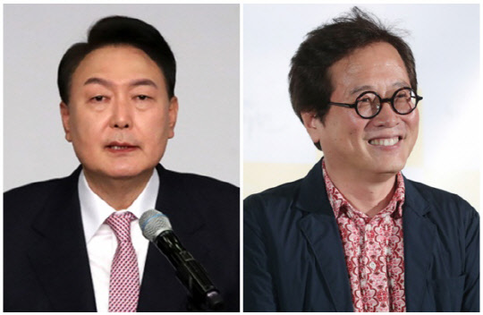 윤석열(왼쪽) 대통령 당선인과 맛 칼럼니스트 황교익씨. <국회사진공동취재단, 연합뉴스>